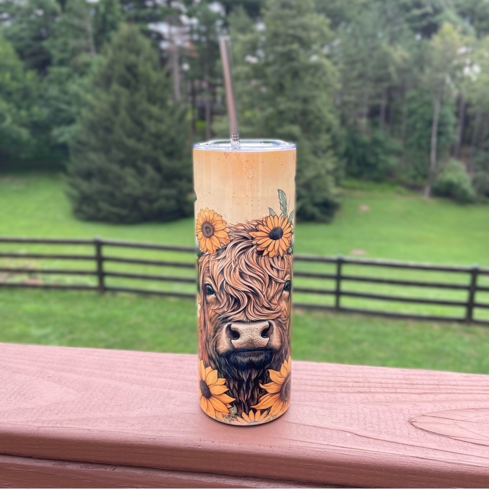 20 Oz Skinny Straight Tumbler - Cow Design